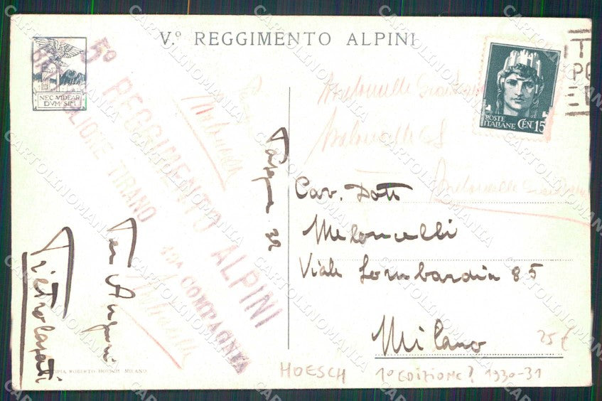 Militari Reggimentali 5° Regg. Alpini 49ª Compagnia Batt Tirano Hoesch cp KF5143 – retro