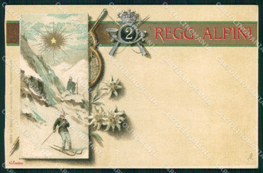 Militari Reggimentali 2° Reggimento Alpini Sci cartolina KF5151 – fronte