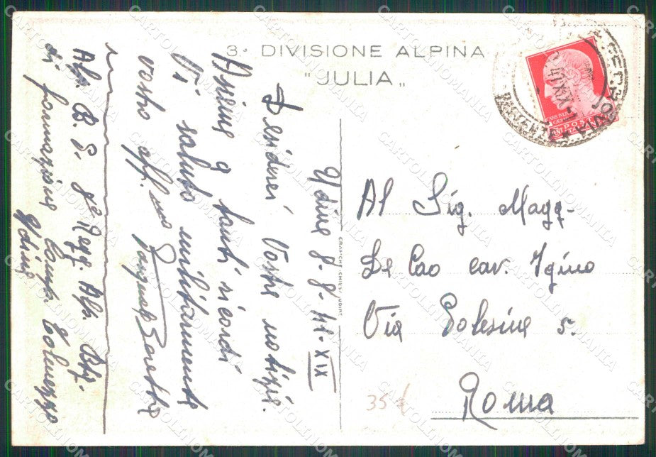 Militari Reggimentali 3ª Divisione Alpina Julia Alpini WWII FG cartolina KF5191 – retro