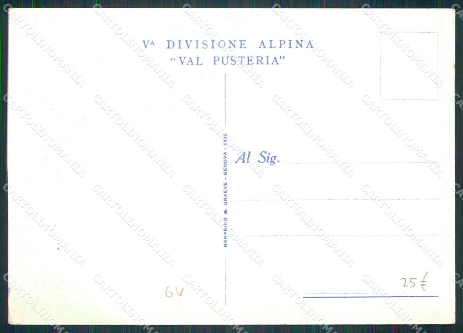 Militari Reggimentali Vª Divisione Alpina Val Pusteria FG cartolina KF5193 – retro