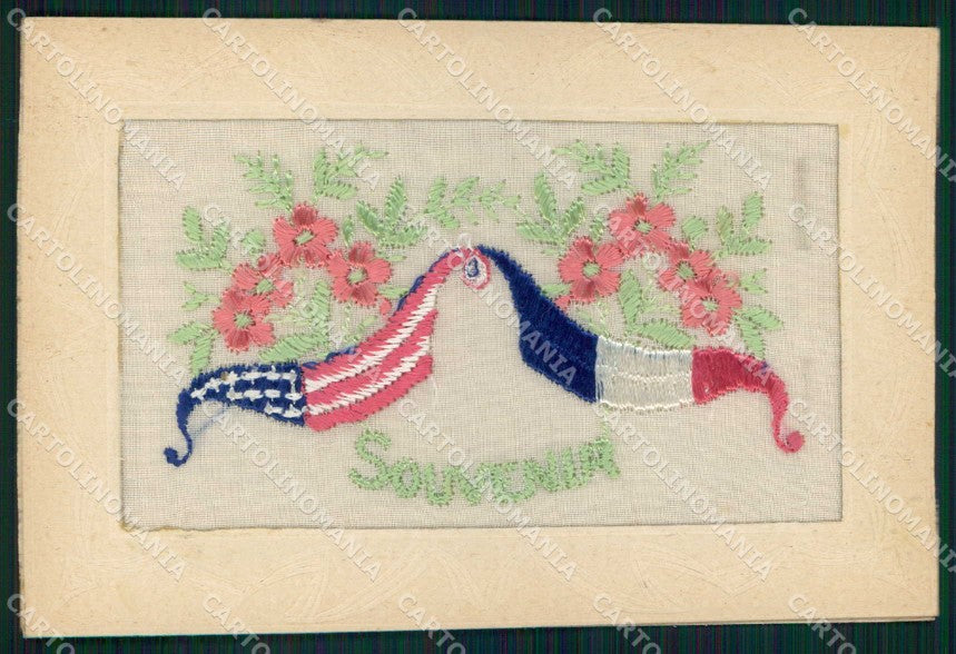 WW1 WWI Patriottismo Bandiere Flags Silk America Francia cartolina KF5195 – fronte