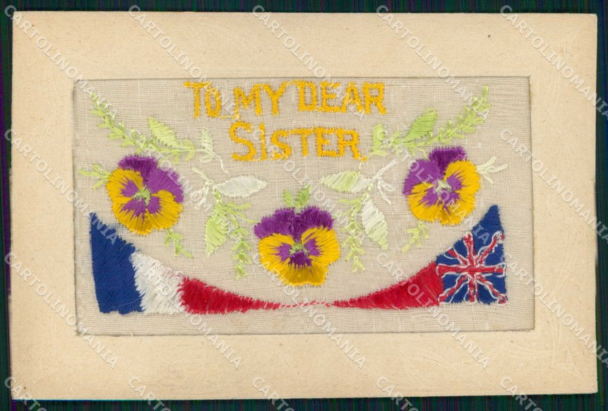 WW1 WWI Patriottismo Bandiere Flags Silk Regno Unito Francia cartolina KF5196 – fronte