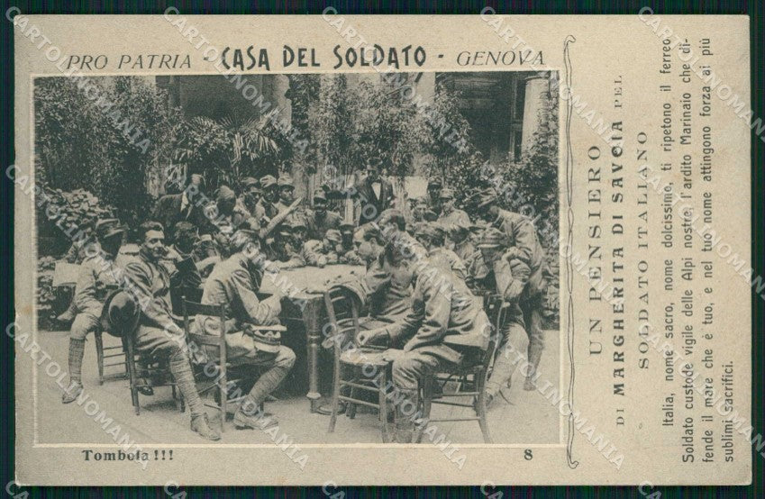 WW1 WWI Militari Pro Patria Casa del Soldato Genova Tombola cartolina KF5234 – fronte
