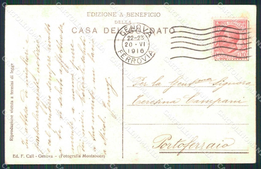 WW1 WWI Militari Pro Patria Casa del Soldato Genova Tombola cartolina KF5234 – retro