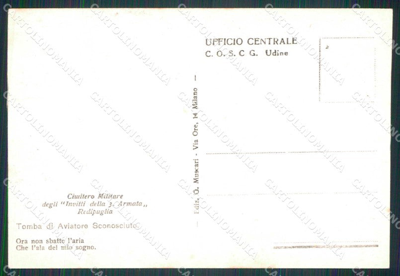 WW1 Militari Redipuglia IIIª Armata Cimitero Militare Aviazione cartolina KF5240 – retro