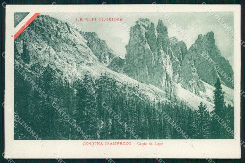 Belluno Cortina d'Ampezzo Croda da Lago Tricolore WW1 Carducci cartolina KF5247 – fronte