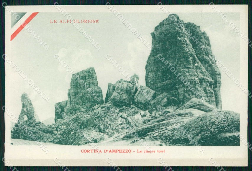 Belluno Cortina d'Ampezzo Cinque Torri Tricolore WW1 Carducci cartolina KF5255 – fronte