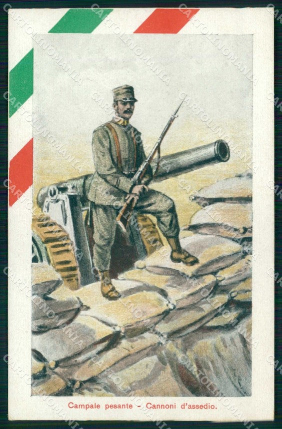 WWII Militari Artiglieria Campale Pesante Tricolore cartolina KF5268 – fronte