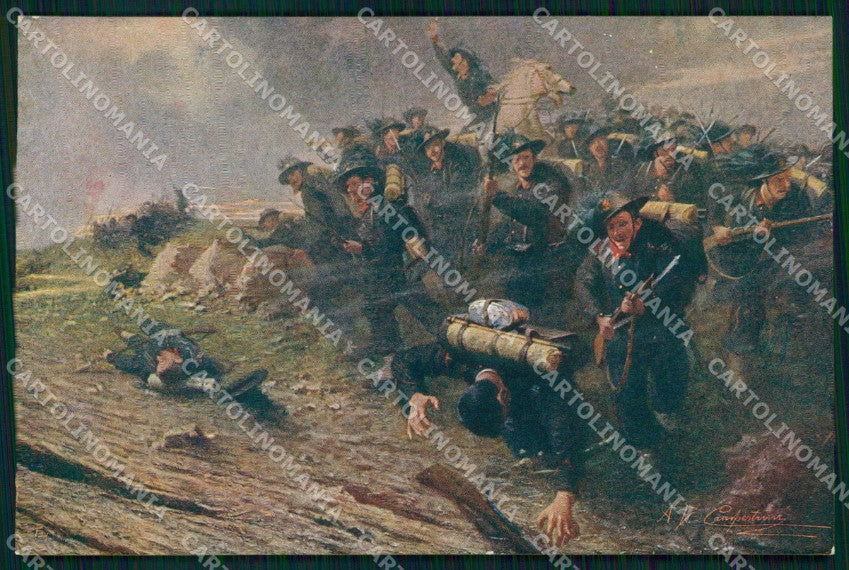 WW1 Militari Bersaglieri Avanti Savoia Campestrini Monte Nero cartolina KF5302 – fronte
