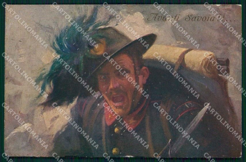 WW1 Militari Bersaglieri Avanti Savoia Campestrini ABRASA cartolina KF5304 – fronte