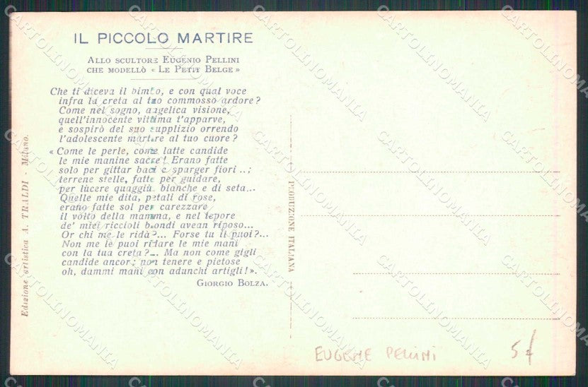 WW1 WWI Patriottismo Propaganda Il Piccolo Belga Pellini foto cartolina KF5323 – retro