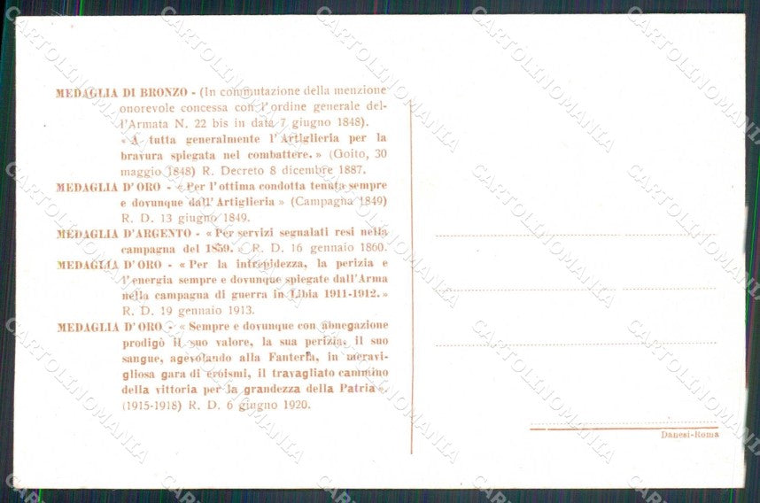 WW1 WWI Militari Patriottismo Propaganda Tricolore Artiglieria cartolina KF5329 – retro