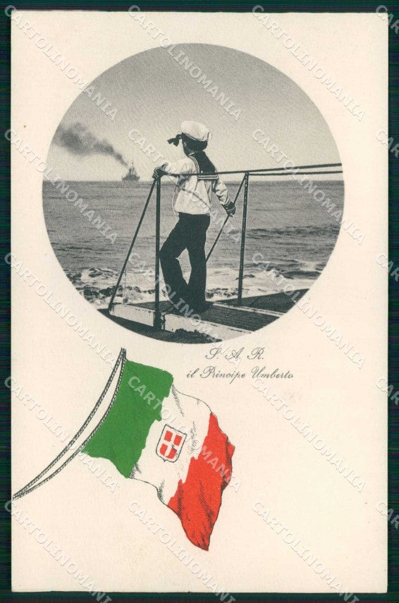 WW1 Militari Patriottismo Principe Umberto Savoia Tricolore cartolina KF5386 – fronte