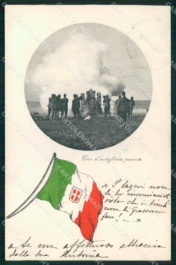 WW1 Militari Patriottismo Soldati Tricolore Artiglieria Brunner cartolina KF5388 – fronte