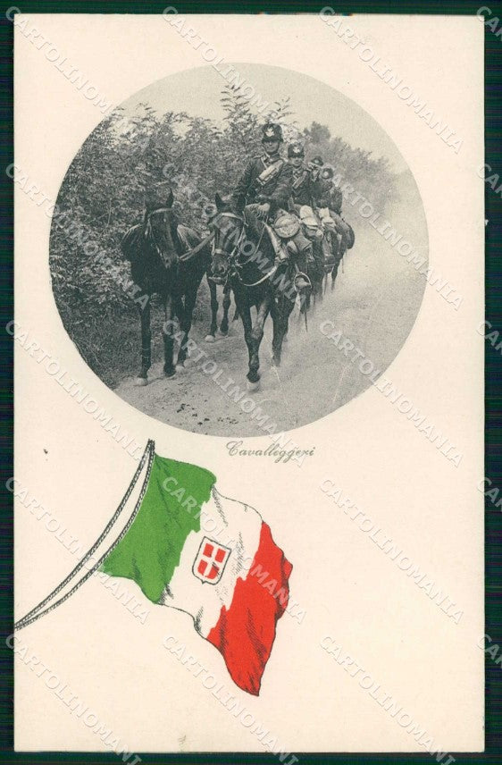 WW1 Militari Patriottismo Tricolore Cavalleggeri Brunner cartolina KF5389 – fronte