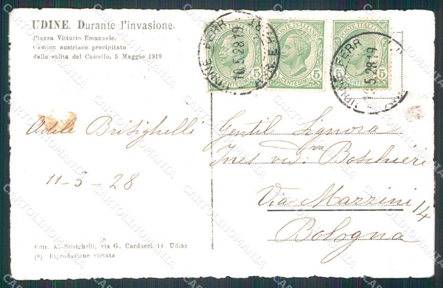 Udine città WW1 Militari Piazza Vittorio Emanuele ABRASA foto cartolina KF5397 – retro