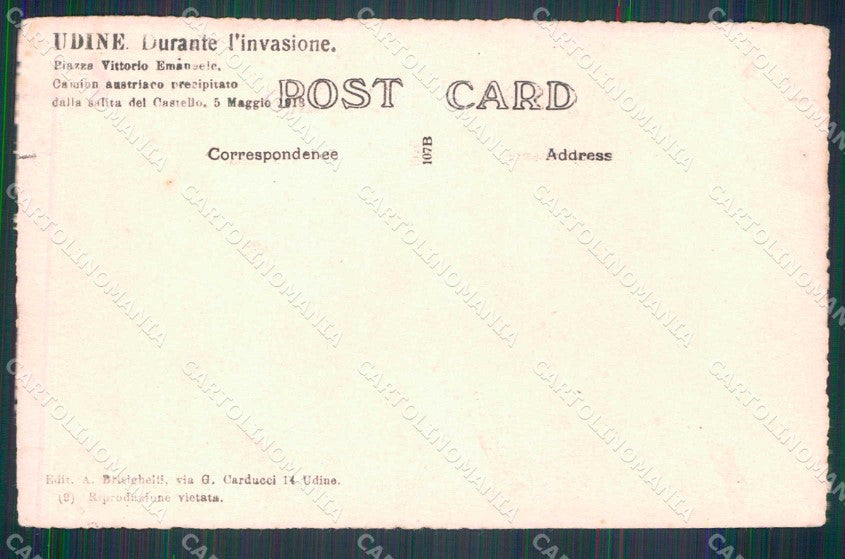 Udine città WW1 Militari Piazza Vittorio Emanuele foto cartolina KF5403 – retro