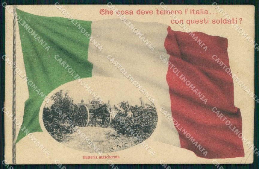 WW1 Militari Patriottismo Tricolore 3° Regg. Artiglieria PIEGHE cartolina KF5427 – fronte