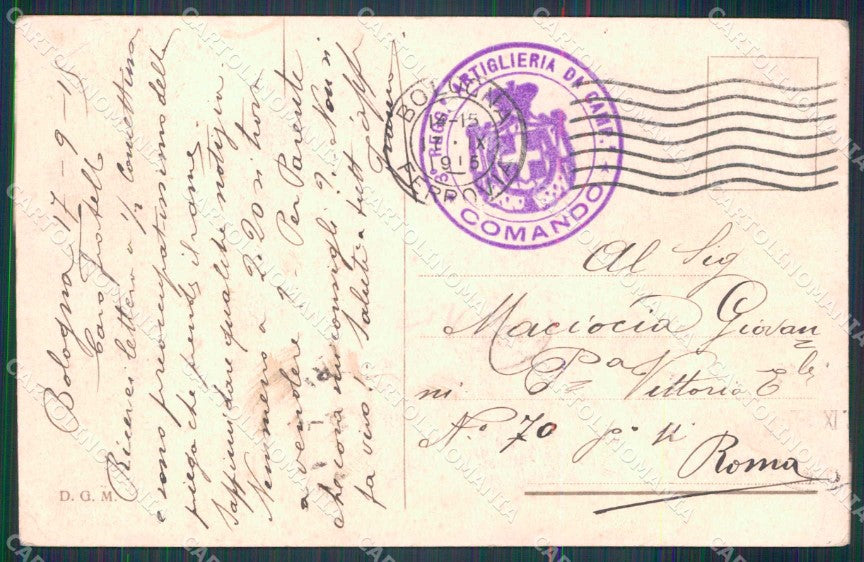 WW1 Militari Patriottismo Tricolore 3° Regg. Artiglieria PIEGHE cartolina KF5427 – retro