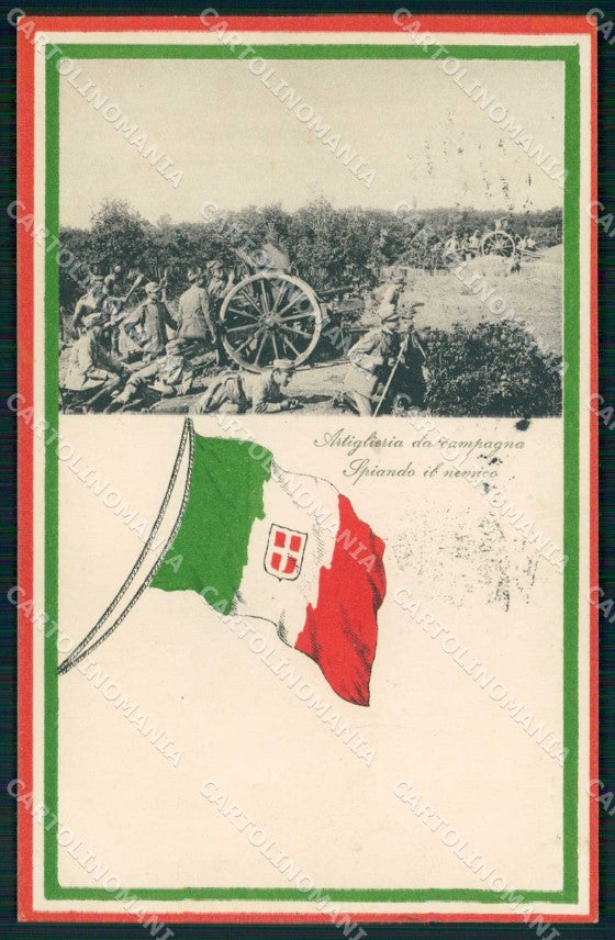 WW1 WWI Militari Patriottismo Tricolore Artiglieria da Campagna cartolina KF5436 – fronte