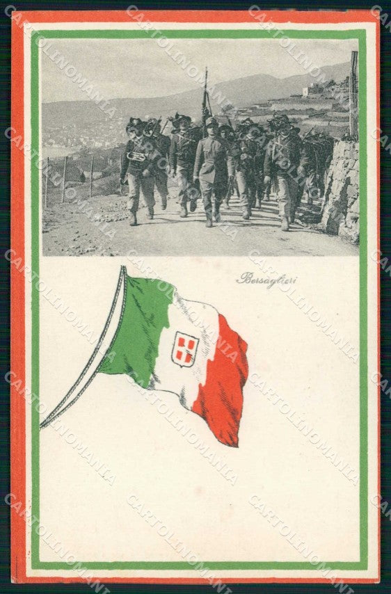 WW1 WWI Militari Patriottismo Tricolore Bersaglieri cartolina KF5437 – fronte