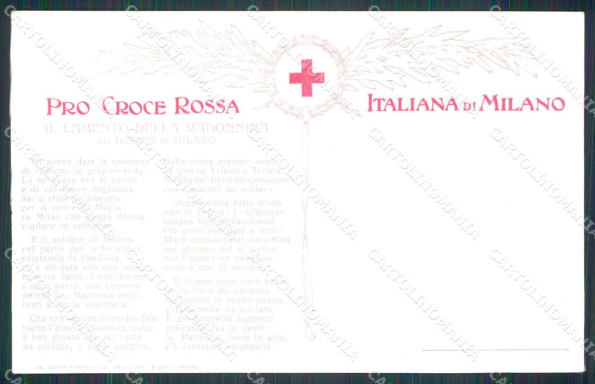 WW1 Propaganda Tricolore Croce Rossa CRI Milano Madonnina Salvadori cp KF5459 – retro