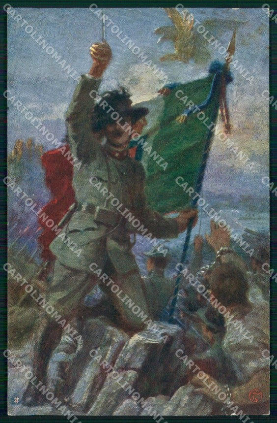 WW1 Militari Patriottismo Bandiera Tricolore Bersaglieri Mameli cartolina KF5462 – fronte