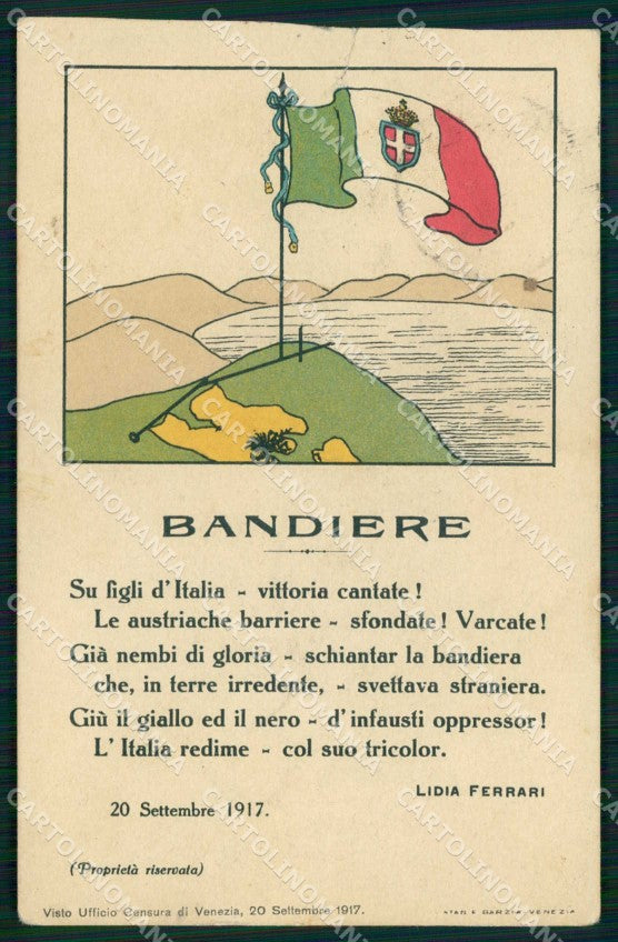WW1 WWI Patriottismo Bandiera Tricolore Terre Irredente cartolina KF5464 – fronte