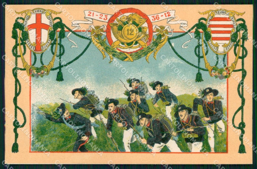 Militari Reggimentali 12° Reggimento Bersaglieri cartolina KF5466 – fronte