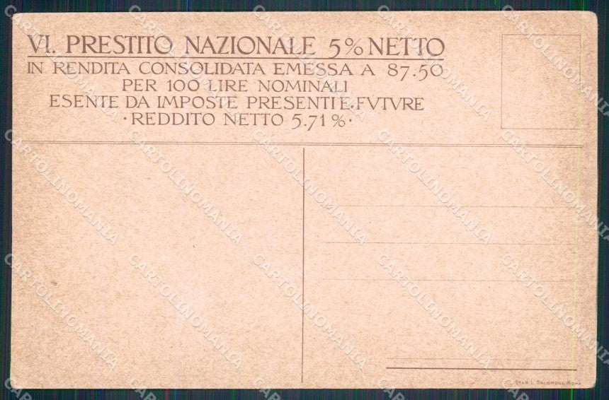 WW1 WWI Patriottismo VI Prestito Nazionale cartolina KF5484 – retro