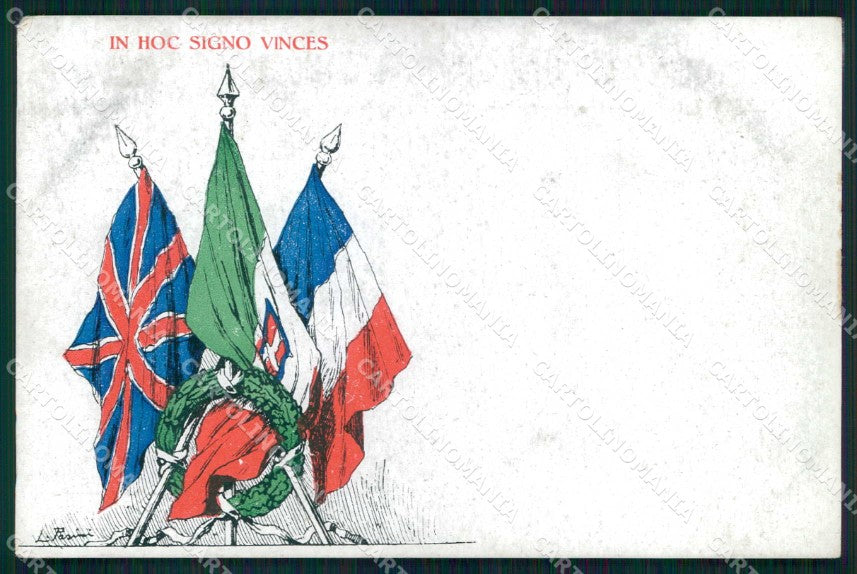WWI Patriottismo Alleati Bandiere Flags Augurale 1918 Pasini cartolina KF5500 – fronte