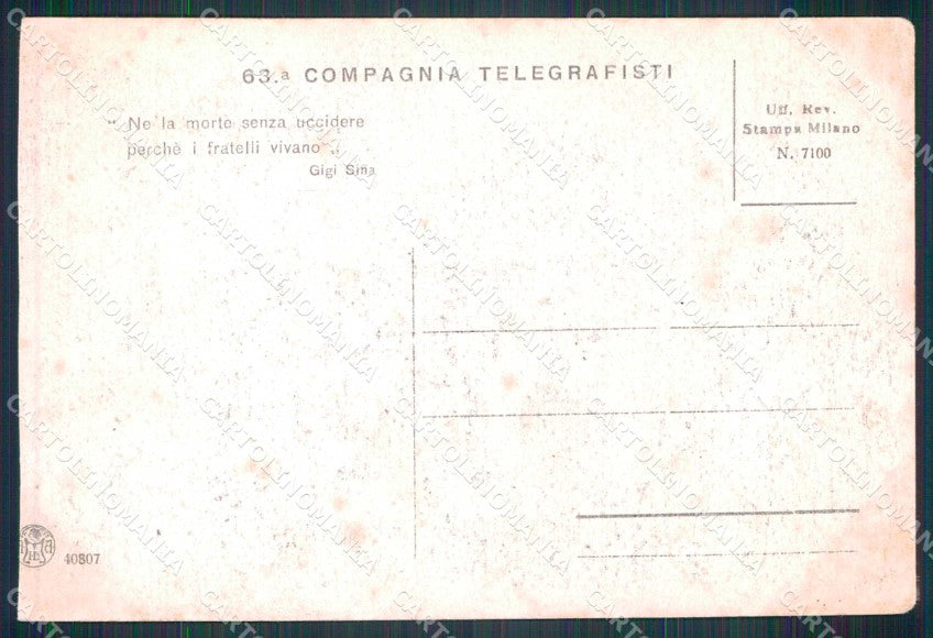Militari Regg. Genio 63ª Compagnia Telegrafisti ABRASA RIFILATA cartolina KF5647 – retro
