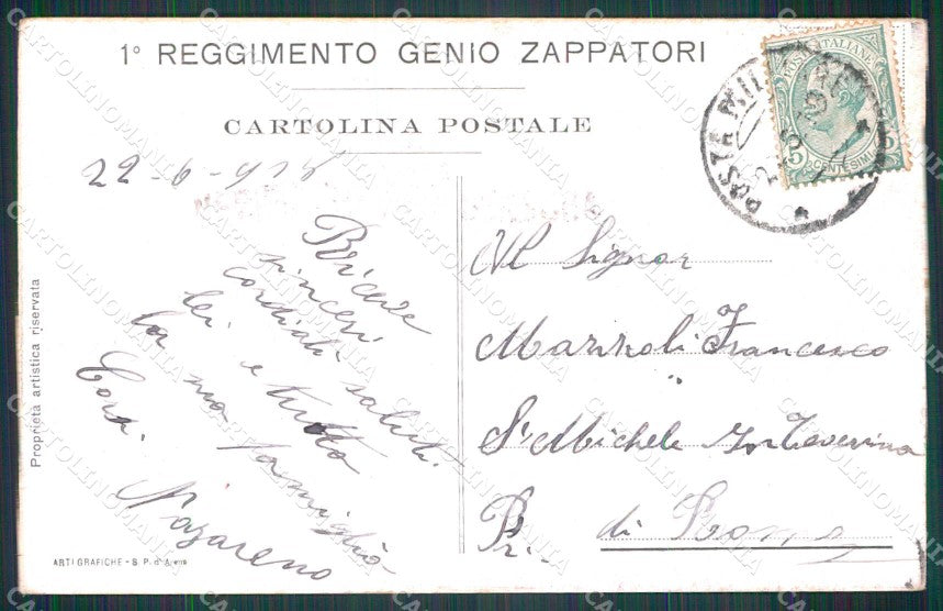 Militari Reggimentali 1° Reggimento Genio Zappatori cartolina KF5651 – retro
