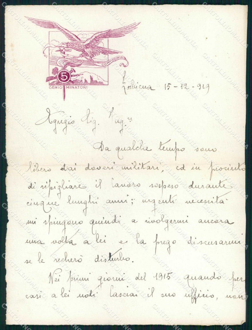 Militari Reggimentali 5ª Compagnia Genio Minatori lettera KF5652 – fronte