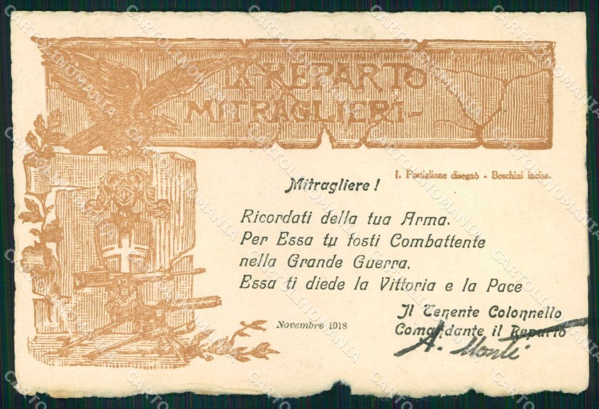 Militari Reggimentali 9° Reparto Mitraglieri Incisione cartolina KF5678 – fronte