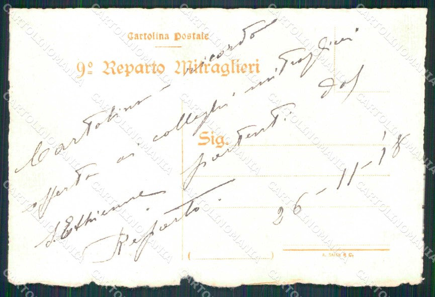 Militari Reggimentali 9° Reparto Mitraglieri Incisione cartolina KF5678 – retro