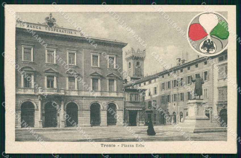 Trento città Piazza Erbe Banca Alterocca WWI Tricolore cartolina KF5697 – fronte
