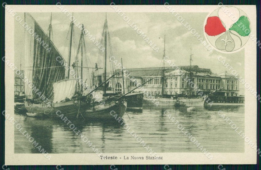 Trieste città La Nuova Stazione Alterocca WWI Tricolore cartolina KF5720 – fronte