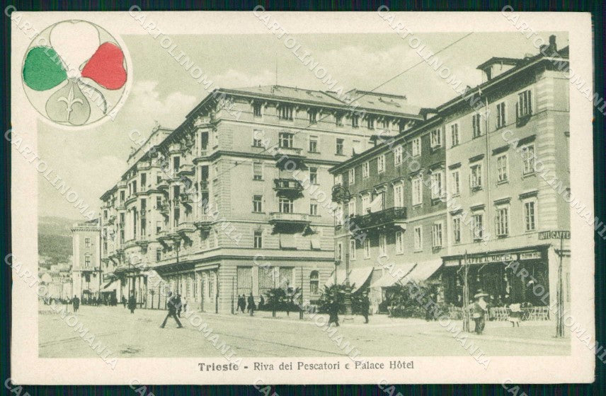Trieste città Riva dei Pescatori Palace Hotel Alterocca WWI Tricolore cp KF5722 – fronte