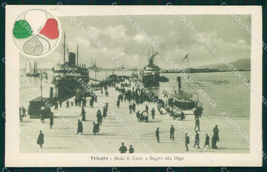 Trieste città Molo San Carlo Bagno alla Diga Alterocca WWI Tricolore cp KF5737 – fronte