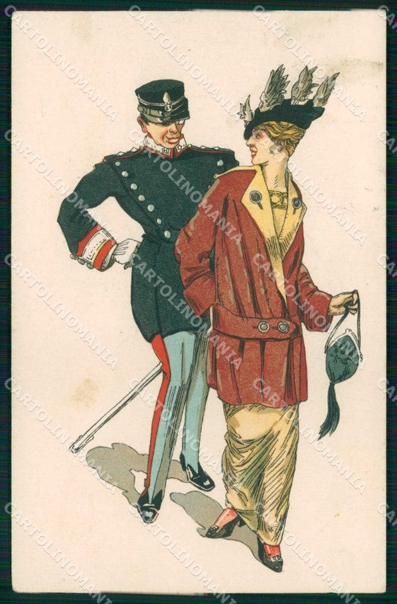 Illustratori Artist Signed Couple Lady Soldier Orsi ? Serie 2839 cp KF5752 – fronte