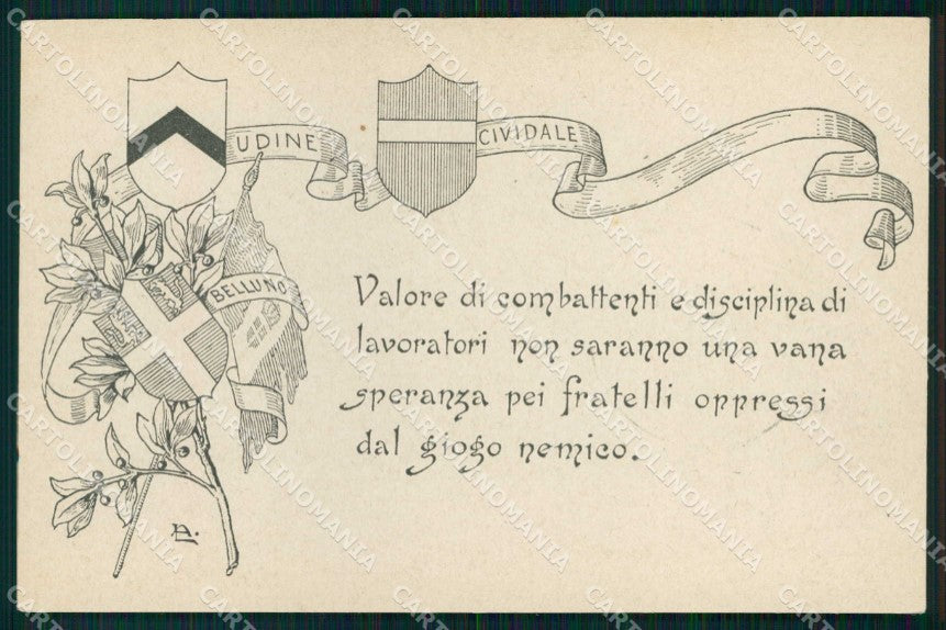 WW1 Patriottismo Belluno Udine Cividale Comitato Industriale Toscana cp KF5756 – fronte