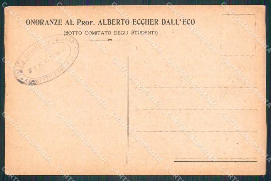 WW1 Patriottismo Trento Eccher Linacher Monumento Dante Liceo Prati cp KF5759 – retro
