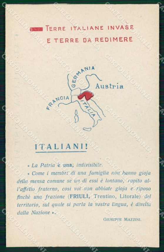 WW1 Patriottismo Terre Invase da Redimere Mazzini Orsanmichele Firenze cp KF5766 – fronte