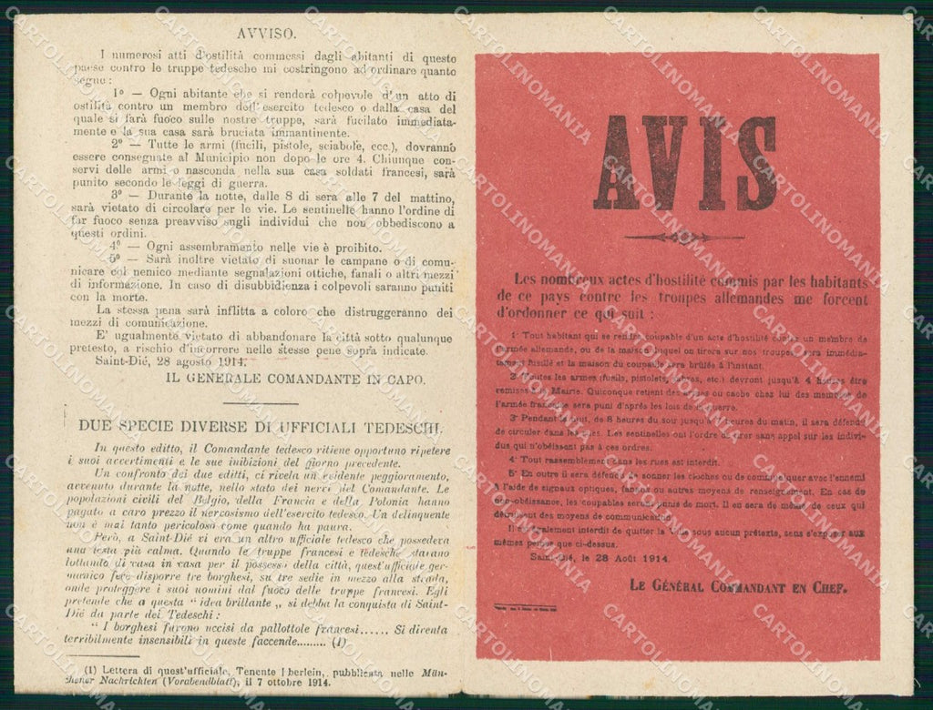 WW1 WWI Propaganda Proclami Tedeschi in Belgio Francia doppia cartolina KF5767 – fronte