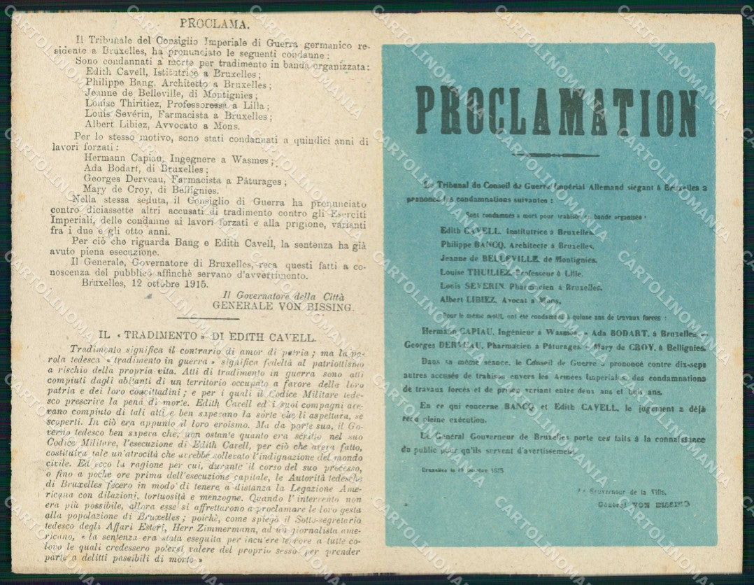 WW1 WWI Propaganda Proclami Tedeschi in Belgio Francia doppia cartolina KF5769 – fronte