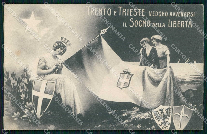 WW1 Tricolore Patriottismo Trieste Trento Bertiglia ? PIEGHE cartolina KF5774 – fronte