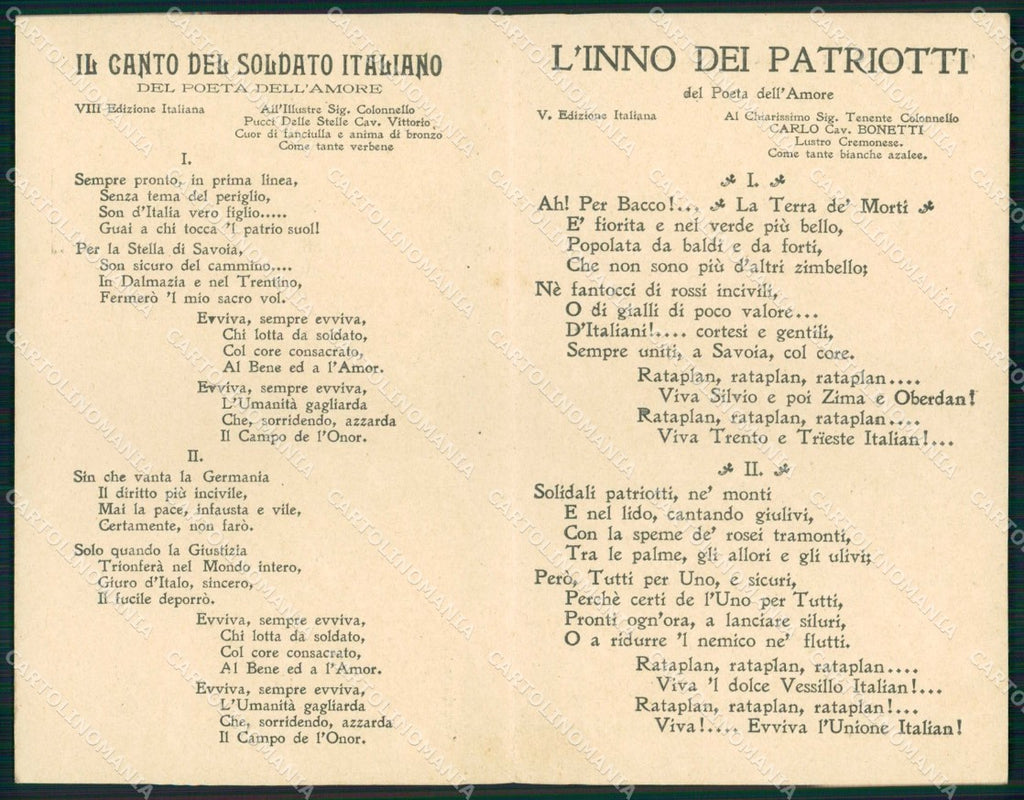 WW1 Patriottismo Propaganda Liguoriana 65° Reg Fanteria Cremona doppia cp KF5775 – fronte