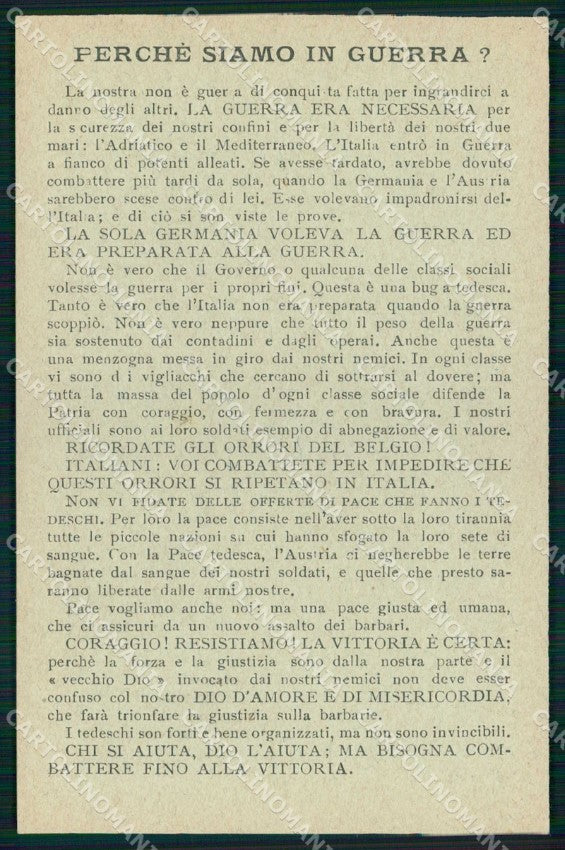 WW1 WWI Patriottismo Perché siamo in Guerra ? cartolina KF5804 – fronte