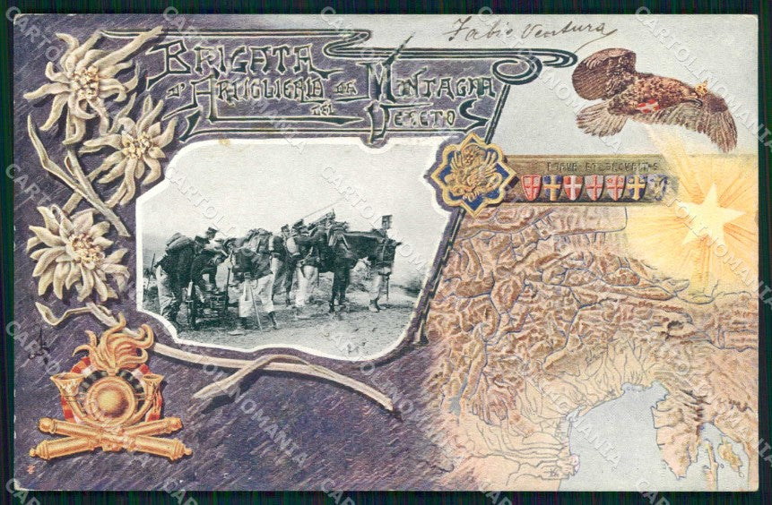 Militari Reggimentali Artiglietria Montagna Veneto Alpini cartolina KF5820 – fronte